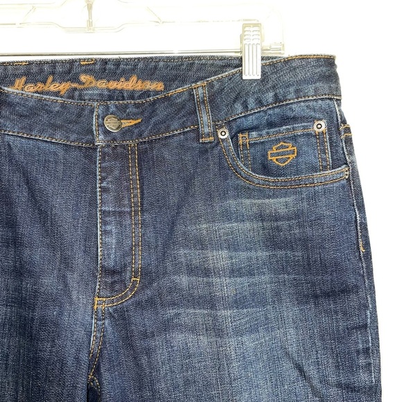 Harley Davidson Dark Wash Mid-rise Wide Leg Jeans 12 Women’s - Picture 3 of 13